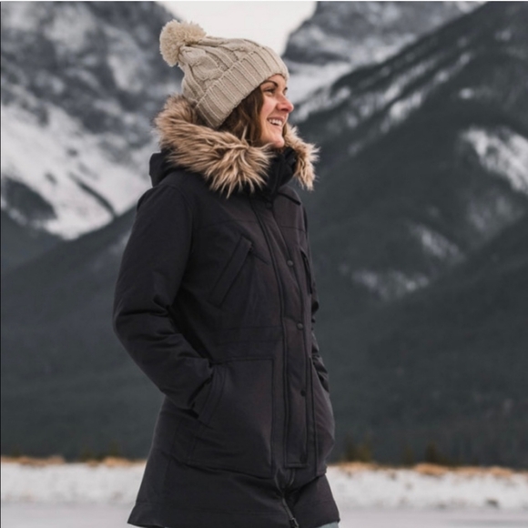 Basin + Range Wingate Down Parka Coat Jacket Faux Fur Hood Black Gray - Large L - Picture 1 of 12